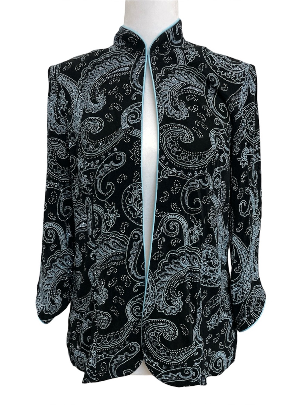 Alex Evenings Vintage Black & Blue Paisley Glitter Evening Jacket